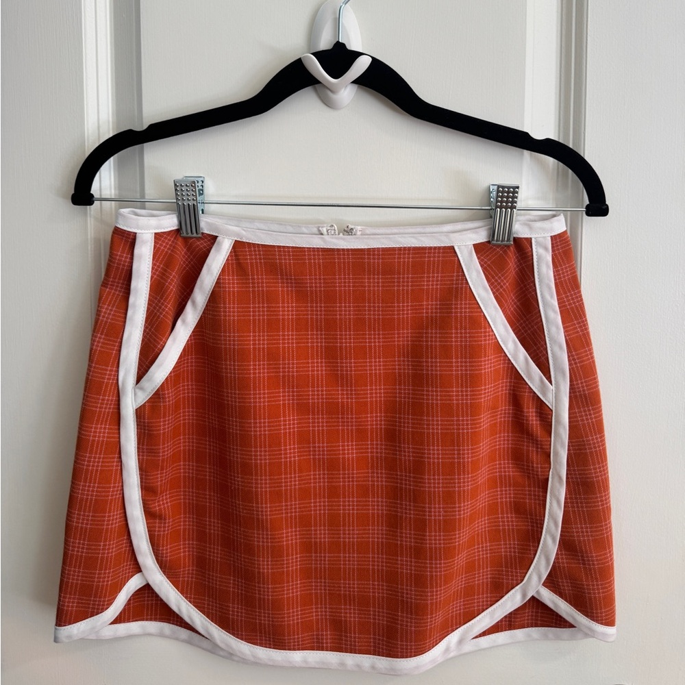Plaid Orange Skirt with White Trim